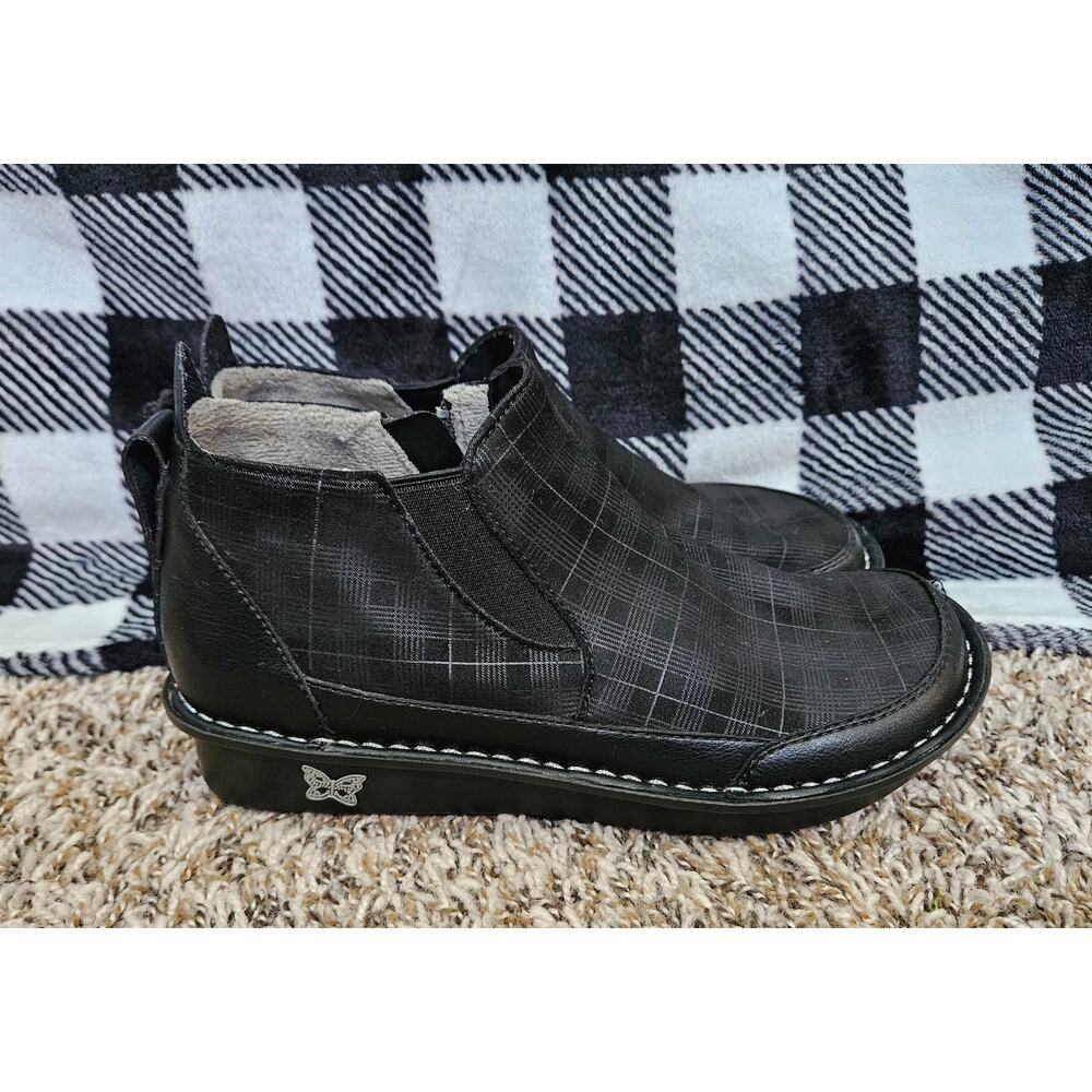 Alegria Nellie Plaid Ankle Boots Women’s EU 38 US 7 Black Comfort Zip Booties